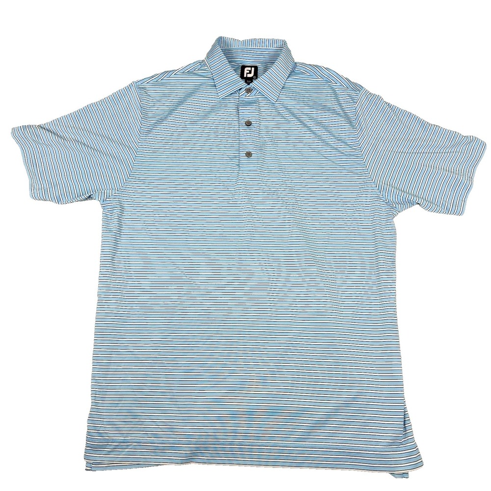 FootJoy FJ Polo Men's Large Blue White Striped Golf Performance Stretch Shirt